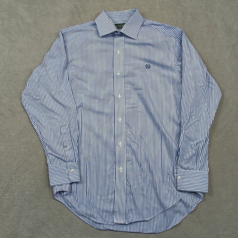 Lauren Ralph Lauren Shirt Mens 15.5 Blue White Striped Classic Fit Long Sleeve
